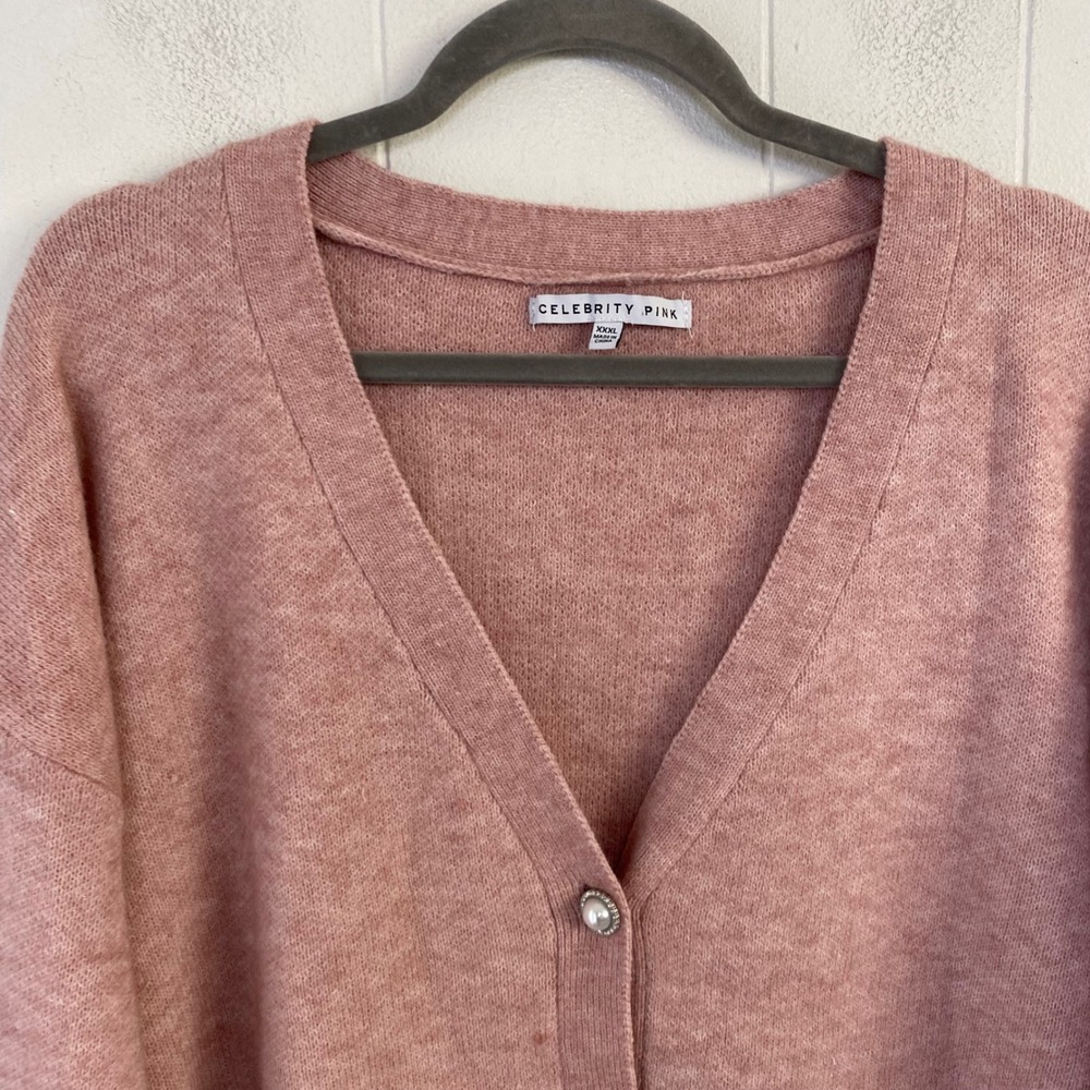 Celebrity Pink Pale Mauve V-Neck Faux Pearl Button Cardigan Sweater XXXL - Picture 4 of 12